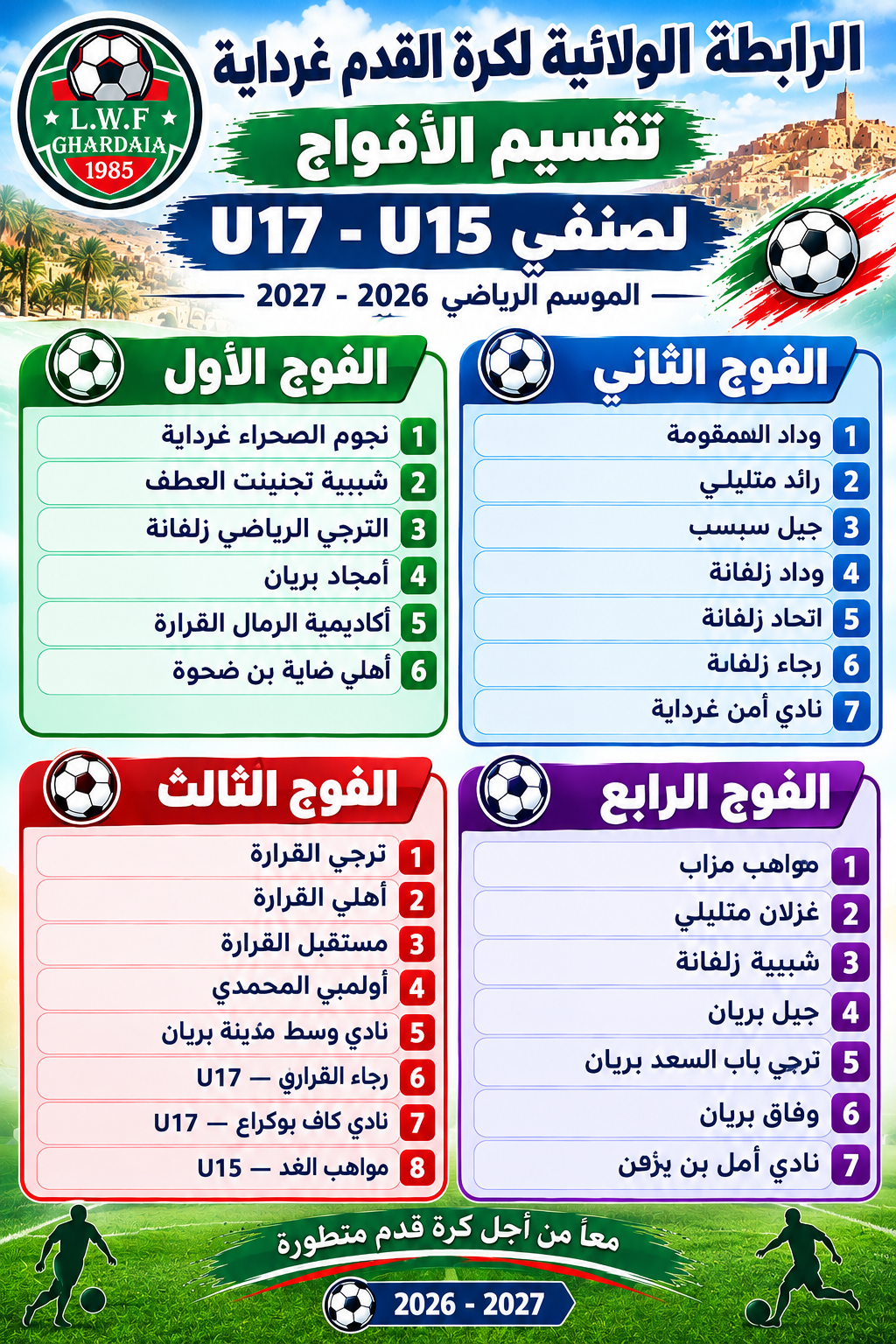 تقسيم الافواج صنفي u17-u15
